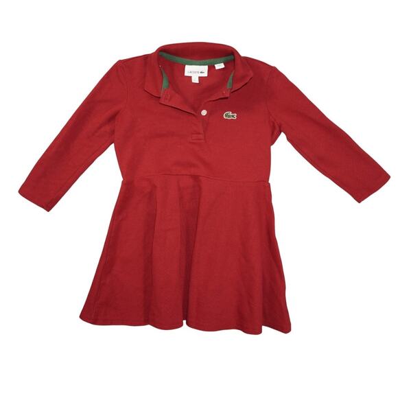 Lacoste Kids Polo Dress Red Long Sleeve Size 3 (98 cm / 39 in) Made in Peru - Picture 1 of 3